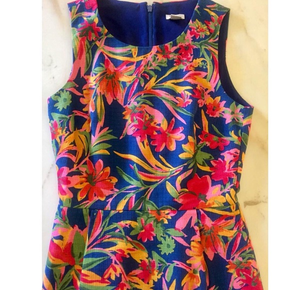 J Crew Tropical Floral Pleated Dress Sz 0 Lined - Picture 4 of 8